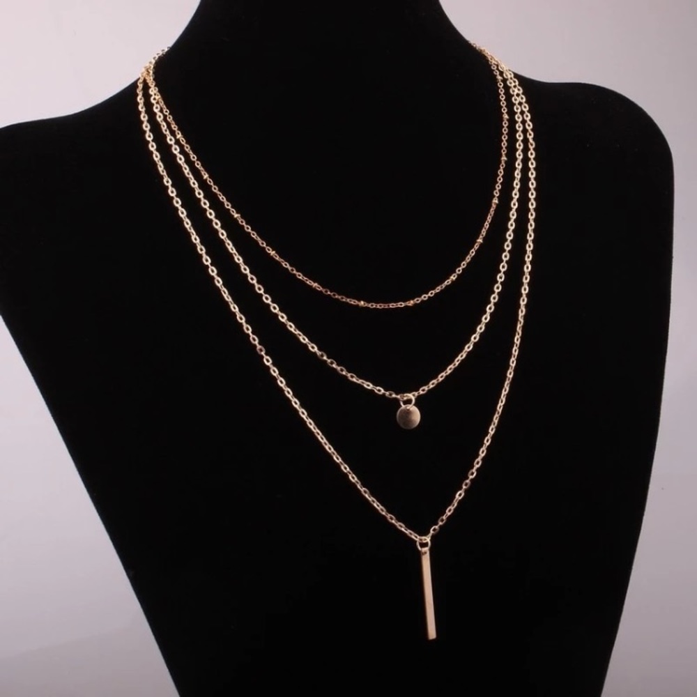 NEW Gold Circle Bar Multi Layered Necklace - Picture 3 of 3